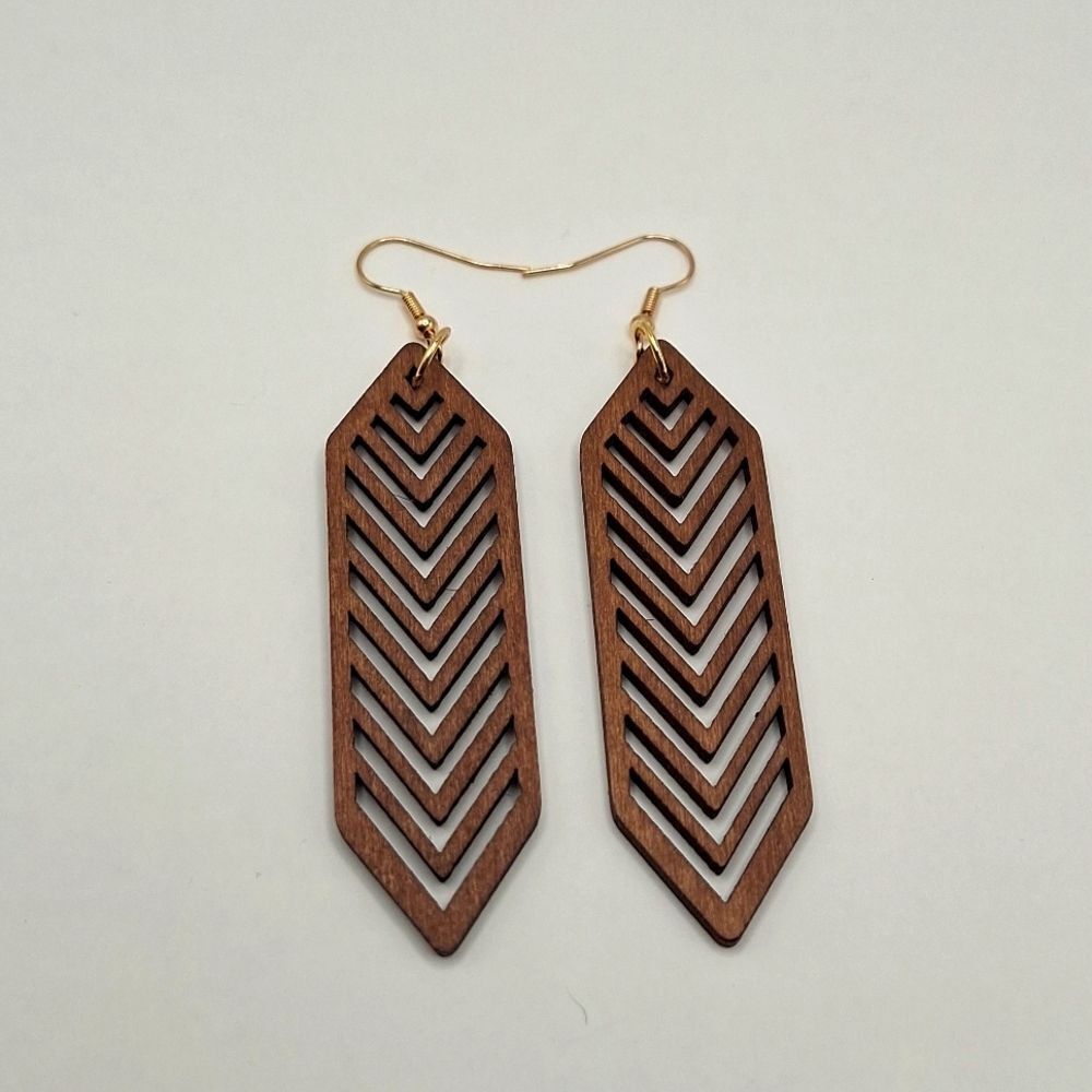 long Brown wood hollowed out geometric earrings